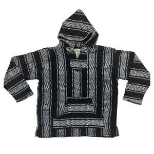 Mexican Poncho Baja Joe Hoodie Surfer Skater Drug Rug Pullover‎ Black & White L